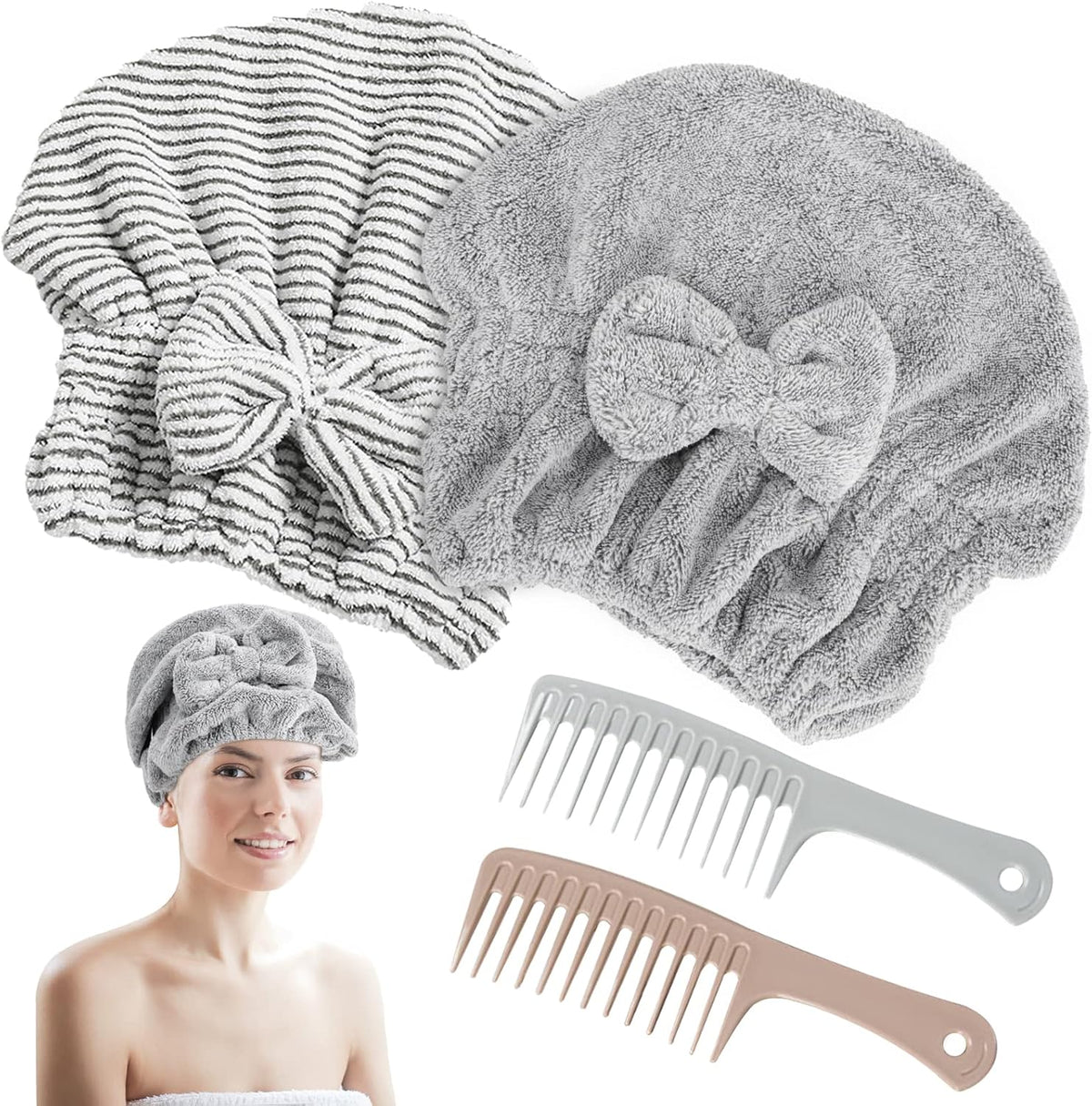 2 Pack Microfiber Hair Towel Cap, Quick Drying Cap