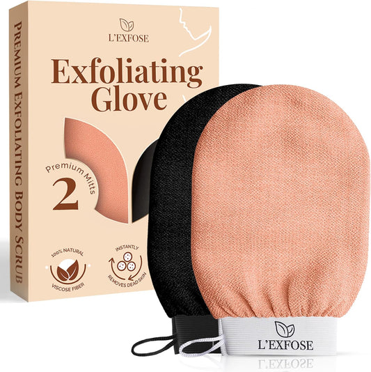 L’Exfose Kessa Hammam Deep Exfoliating Glove 2x – Korean Exfoliating Mitt for shower – Ideal for Dead Skin Remover, Keratosis Pilaris & Self-Tanning to Improve Skin Tone Made with 100% Natural Viscose