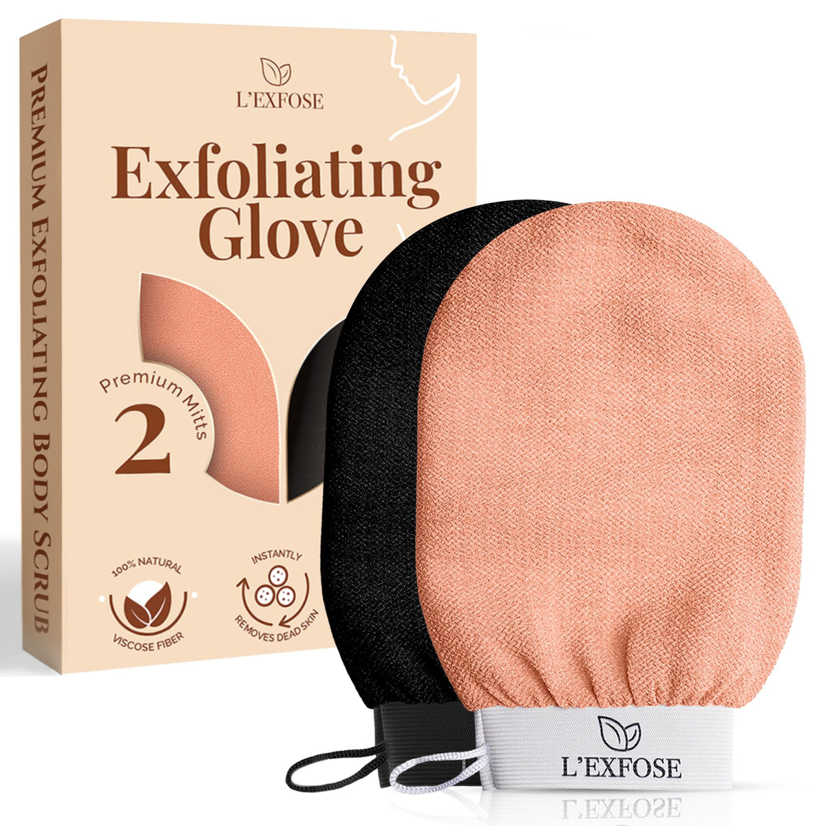 L’Exfose Kessa Hammam Deep Exfoliating Glove 2x – Korean Exfoliating Mitt for shower – Ideal for Dead Skin Remover, Keratosis Pilaris & Self-Tanning to Improve Skin Tone Made with 100% Natural Viscose
