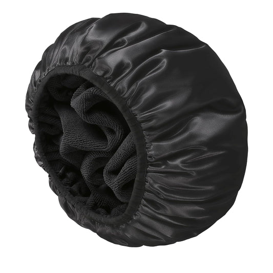 YIZIJIZI Large Terry Lined Shower Cap for Women, Reusable Waterproof