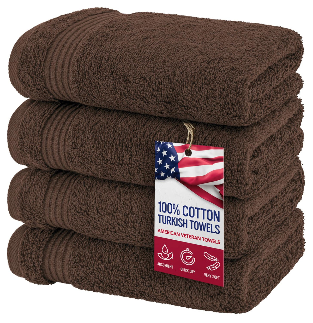American Veteran Towel, 100% Cotton Turkish Bath Towels for Bathroom 4 Pack, 27x54 Extra Large Premium Soft Drying Bathroom Towels, Navy Blue