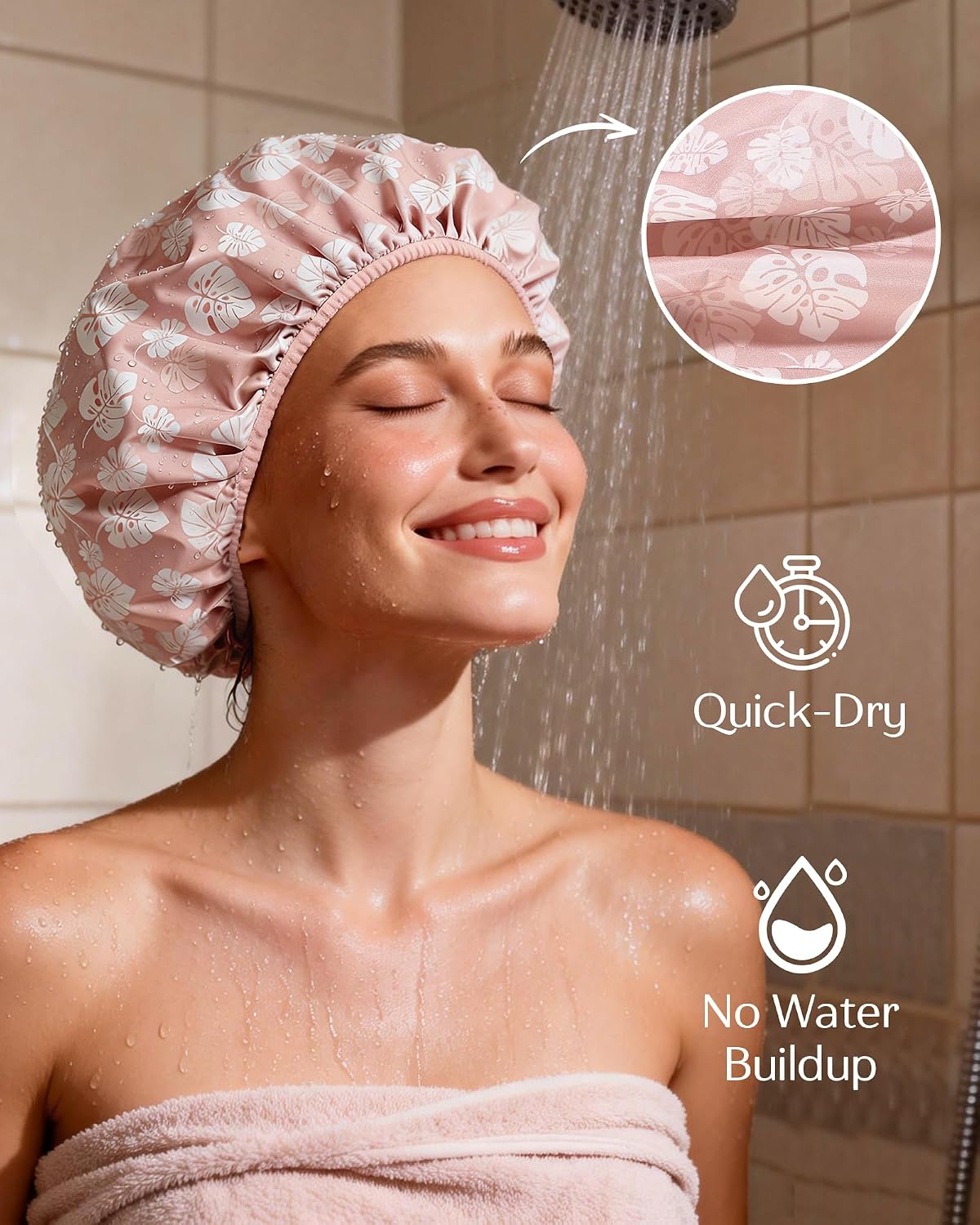 Yanibest Frizz Free Satin Lined Shower Cap with Soft Elastic Band