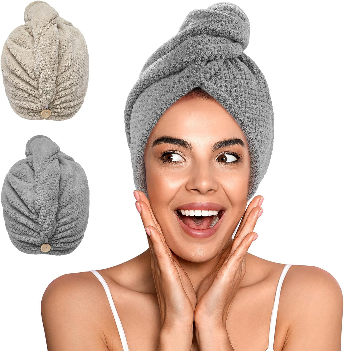YFONG 2 Pack Microfiber Hair Towel Wrap for Women, Quick Dry Hair Turban