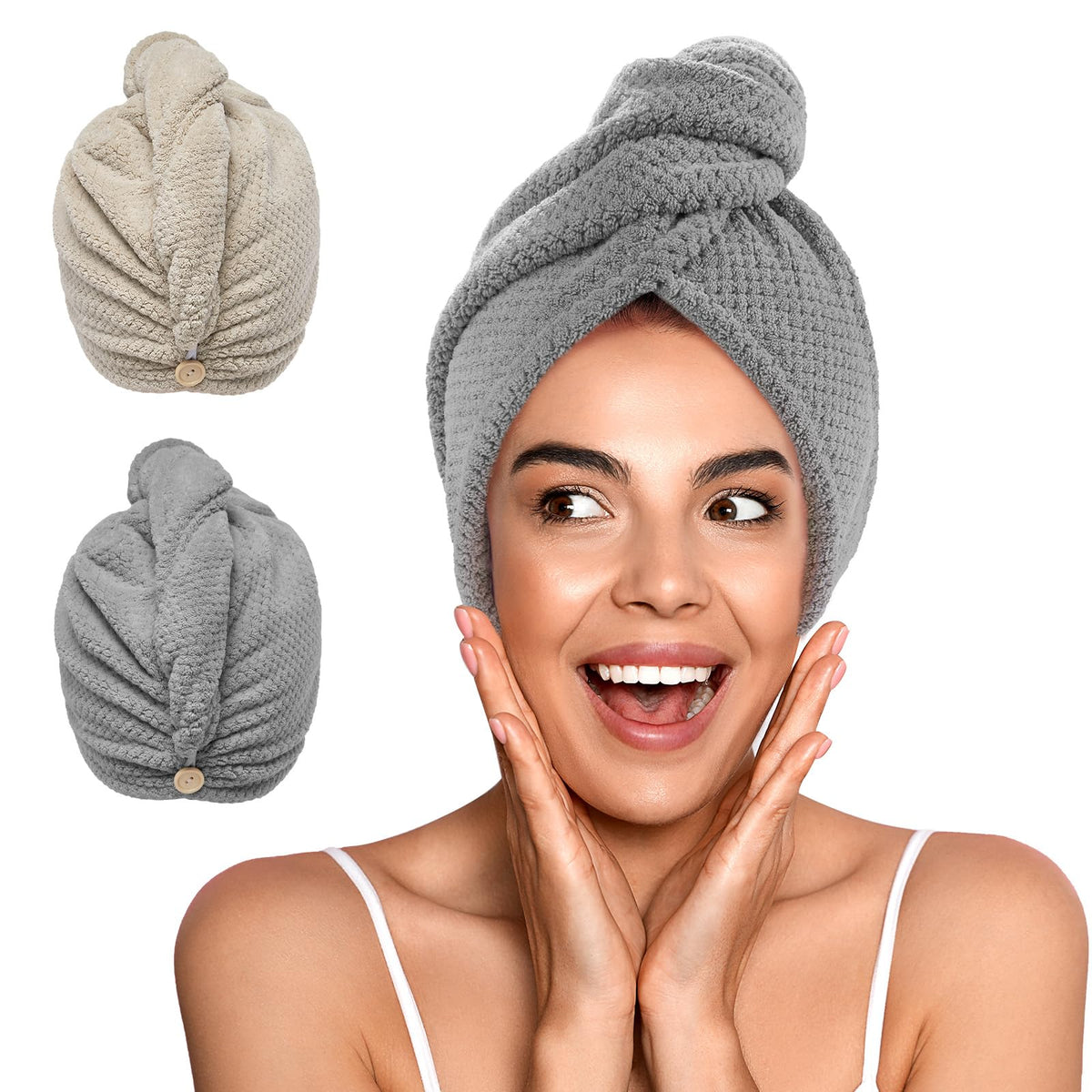 YFONG 2 Pack Microfiber Hair Towel Wrap for Women, Quick Dry Hair Turban