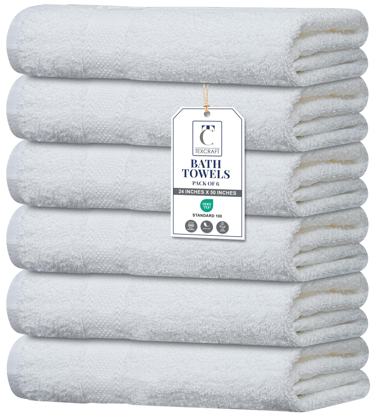 Medium Size Bath Towels Set of 6 – 100% Cotton Terry – 24" x 48" – Quick Dry, Soft & Highly Absorbent – Grey Towels for Bathroom, Gym, Spa, Pool & Daily Use