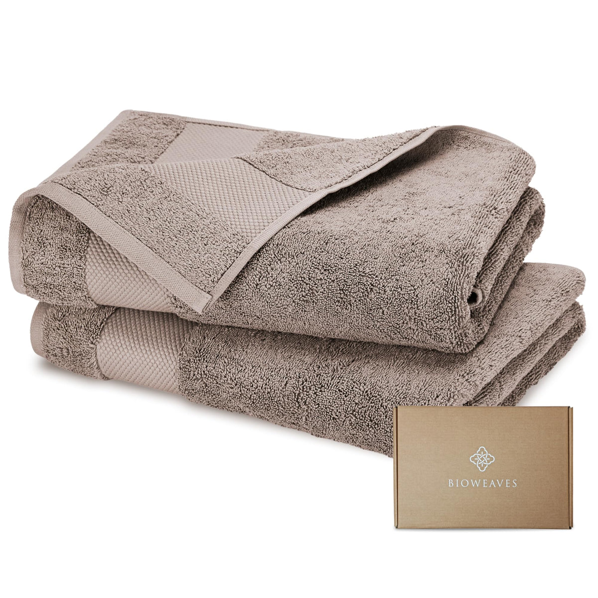 BIOWEAVES 100% Organic Cotton 700 GSM Plush Bath Towels 30" x 58" GOTS Certified - White, Pack of 2