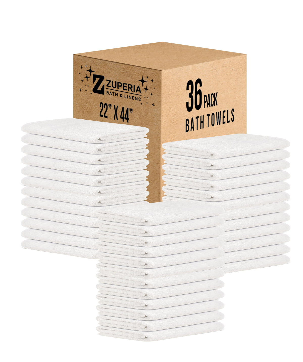 ZUPERIA White Bath Towels Bulk 12 Pack (22 x 44 Inches) - 100% Cotton Economy Light Weight Towels for Commercial Use - Quick Dry, Ultra-Soft, and Absorbent Bulk Towels