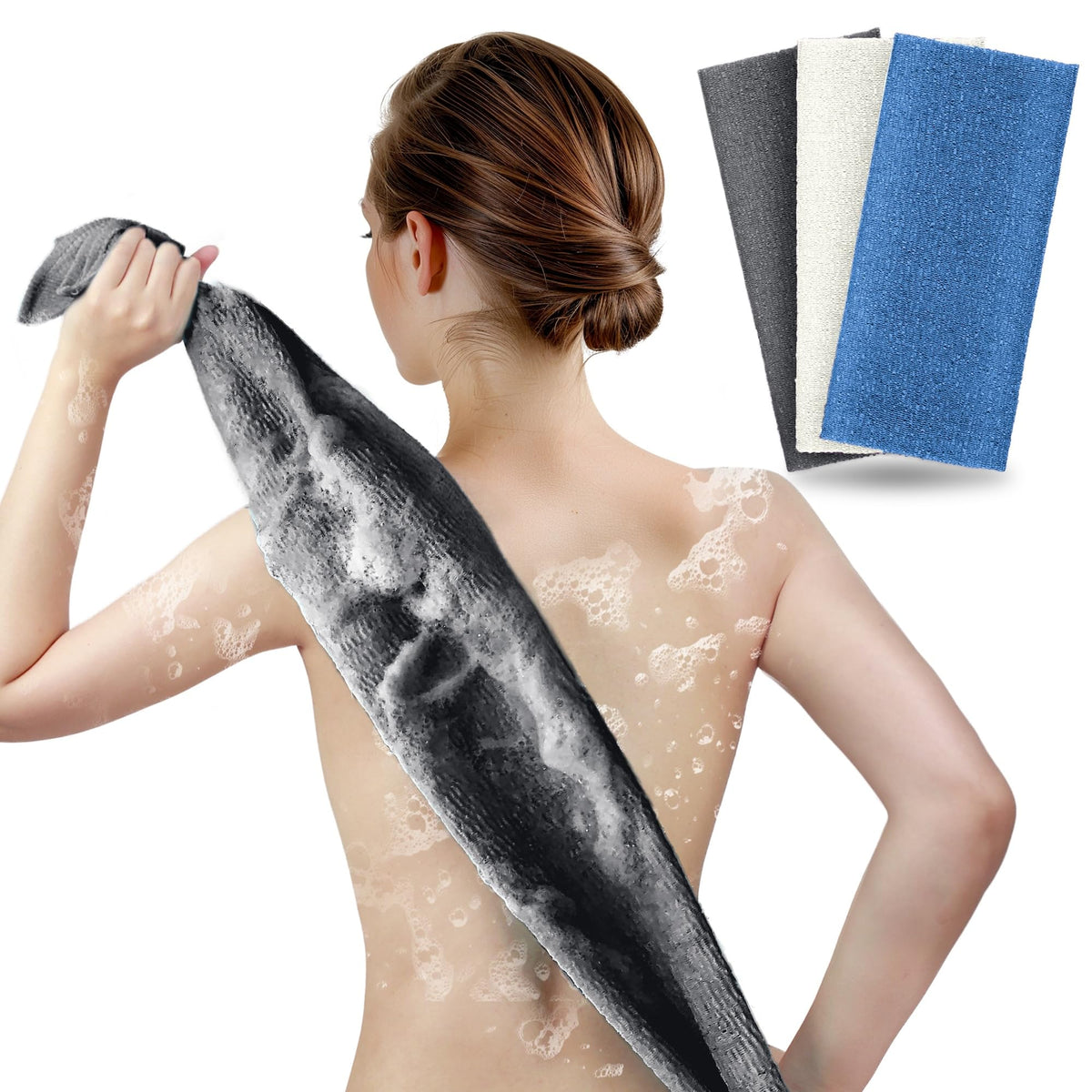 ARCH&M Exfoliating Washcloth & Japanese Shower Towel, Body Scrubber, 3 Pack