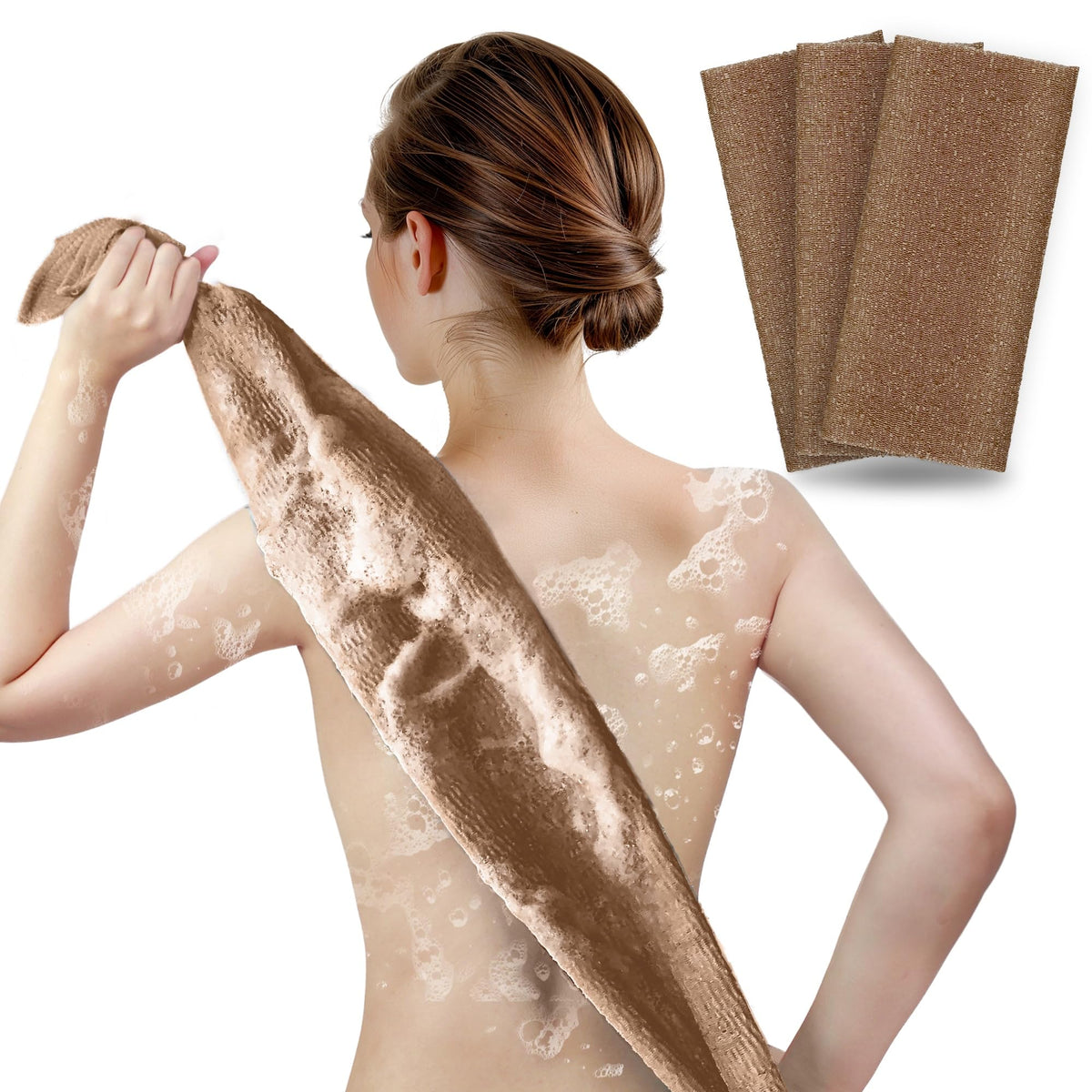 ARCH&M Exfoliating Washcloth & Japanese Shower Towel, Body Scrubber, 3 Pack