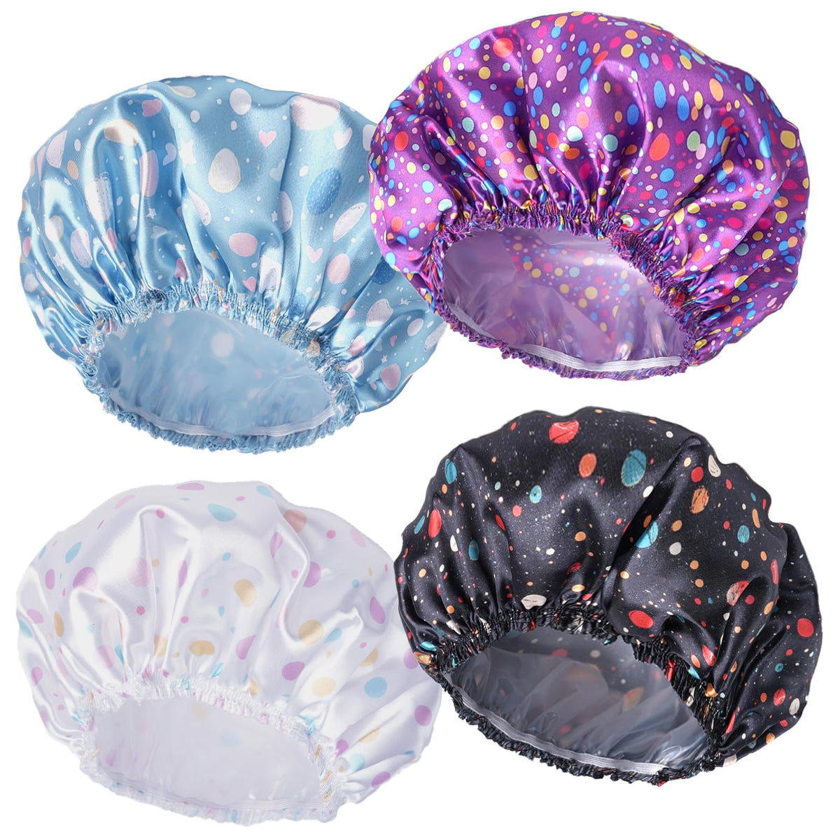 Shower Caps for Women, 4 PCS Reusable Waterproof Bath Cap