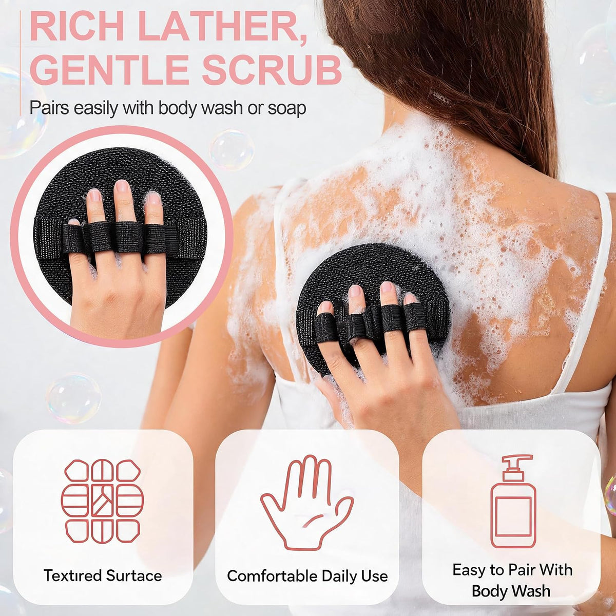 Exfoliating Gloves for Shower, Soft Rubber Gentle Body Scrubber Glove(2pcs)