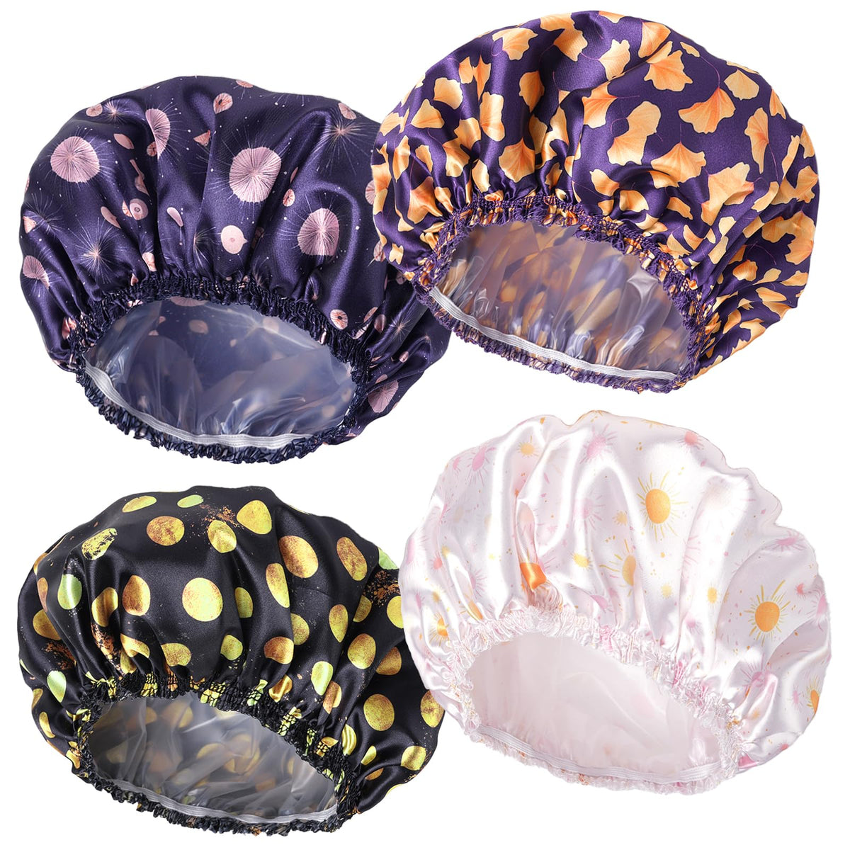 Shower Caps for Women, 4 PCS Reusable Waterproof Bath Cap