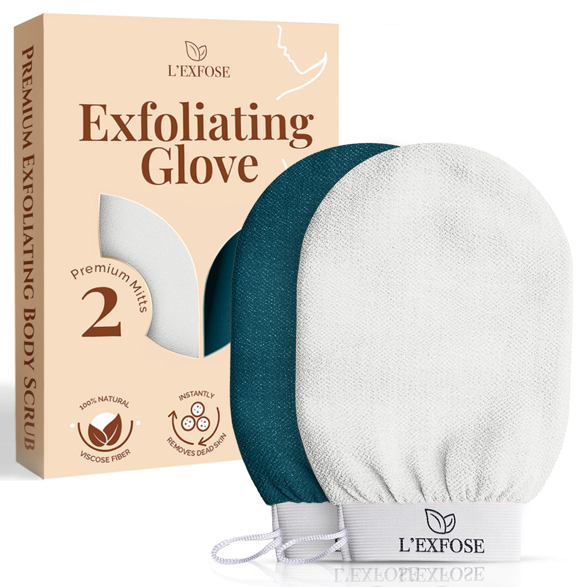 L’Exfose Kessa Hammam Deep Exfoliating Glove 2x – Korean Exfoliating Mitt for shower – Ideal for Dead Skin Remover, Keratosis Pilaris & Self-Tanning to Improve Skin Tone Made with 100% Natural Viscose