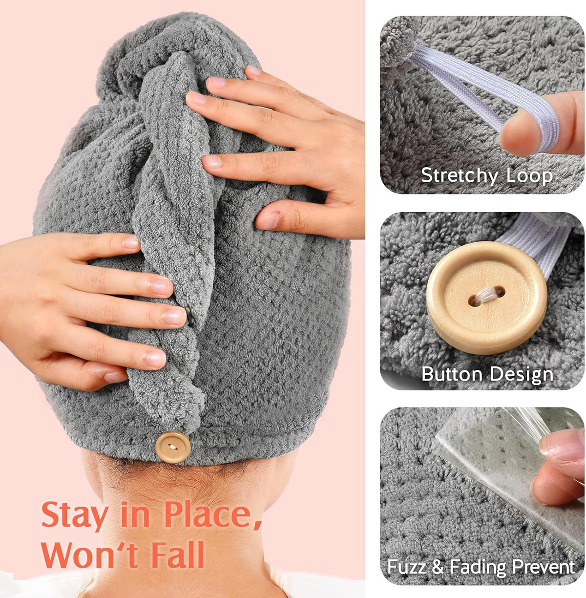 YFONG 2 Pack Microfiber Hair Towel Wrap for Women, Quick Dry Hair Turban