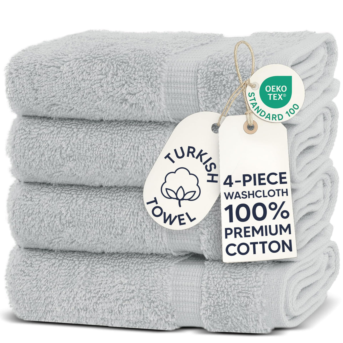Chakir Turkish Linens 100% Cotton 4-Pack Bath Towels 27x54, Gray