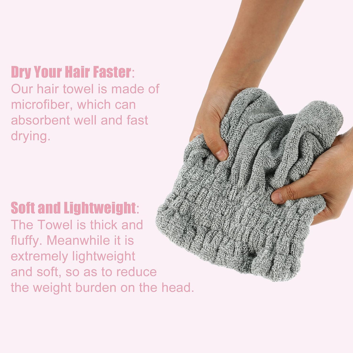 VOCOSTE Charcoal Fiber Hair Drying Towel Dry Cap, Lightweight Strong Absorbent, for After Bath Drying Hair, Gray