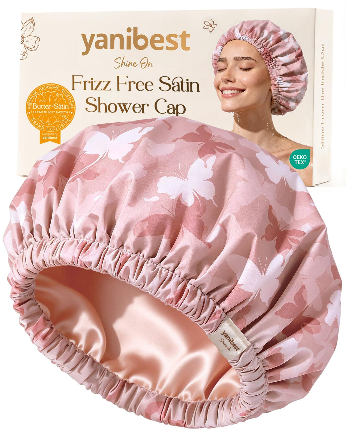 Yanibest Satin Lined Shower Cap, Shower Caps for Women Reusable Waterproof