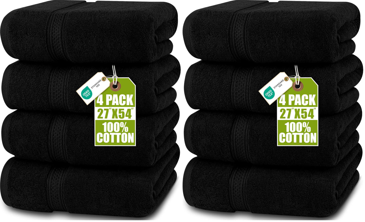 Utopia Towels 4 Pack Premium Bath Towels, 27x54 in, 600 GSM Cotton Black
