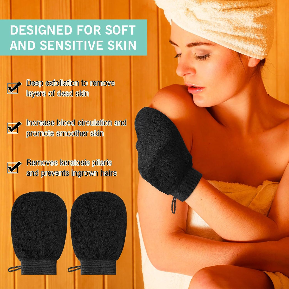 FoldTier 20 Pcs Exfoliating Glove Bulk Summer Exfoliator Mitt Body Scrubber 150d Viscose Fiber Skin Korean Scrub Mitt for Spa Massage Dead Skin Remover for Men and Women(20 Pcs,Black)