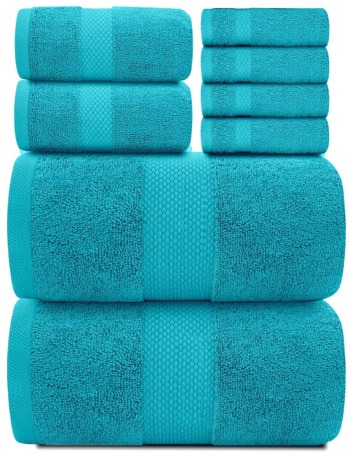 White Classic Luxury Light Blue Bath Towel Set of 8-100% Turkish Cotton