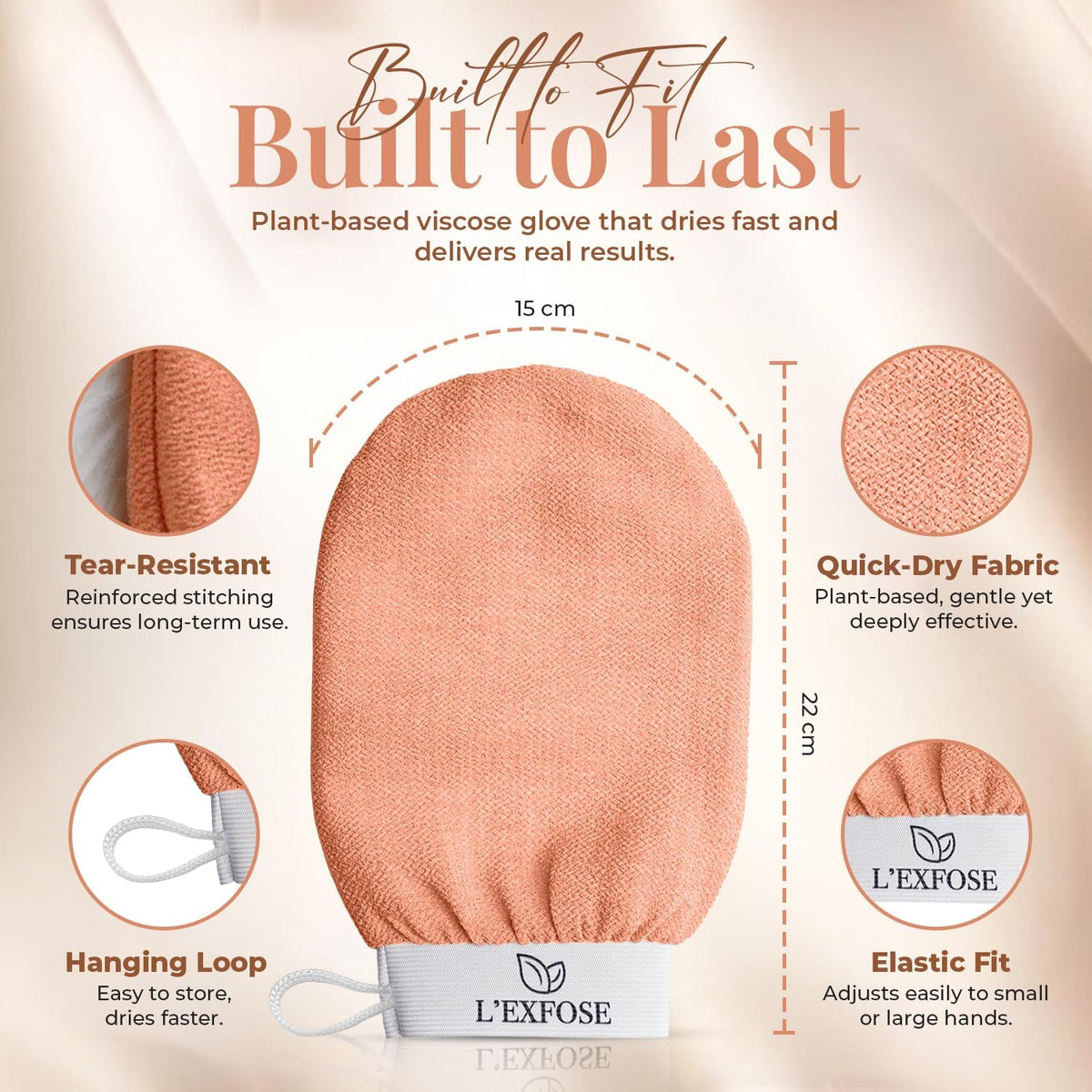 L’Exfose Kessa Hammam Deep Exfoliating Glove 2x – Korean Exfoliating Mitt for shower – Ideal for Dead Skin Remover, Keratosis Pilaris & Self-Tanning to Improve Skin Tone Made with 100% Natural Viscose