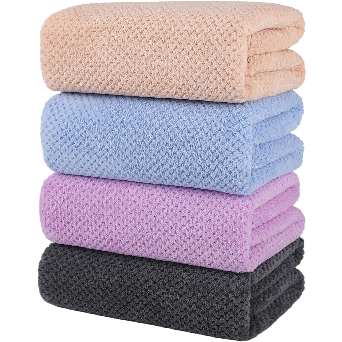 2 Pack Bath Towel Set, Waffle Bath Towel Set, Super Soft Highly Absorbent, Sturdy Quick Drying Towels for Bathroom, Gym, SPA, Yoga (2 Piece 27" x 55", 1Grey+1Purple)