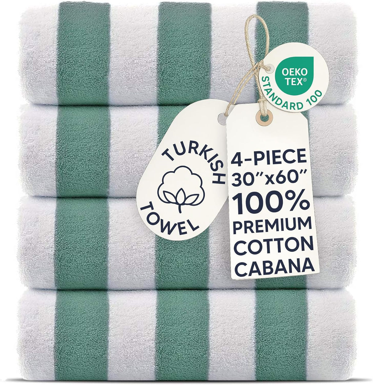 Chakir Turkish Linens Premium Quality 100% Cotton Turkish Cabana Thick Stripe Pool Beach Towels 4-Pack (Light Blue, 30x60 Inch)