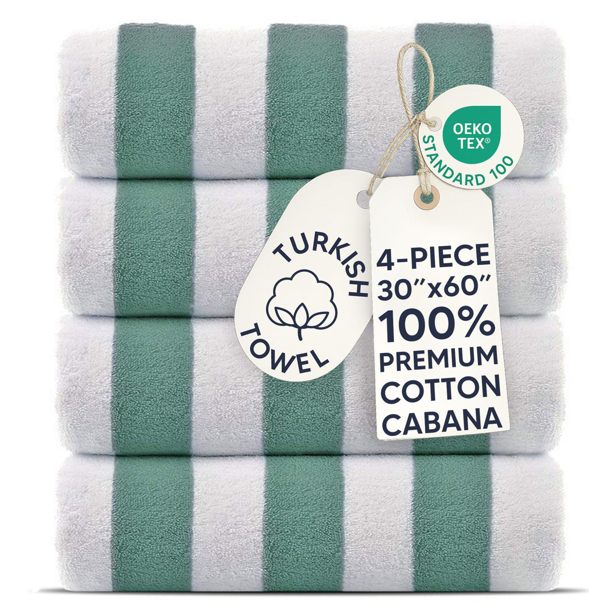 Chakir Turkish Linens Premium Quality 100% Cotton Turkish Cabana Thick Stripe Pool Beach Towels 4-Pack (Light Blue, 30x60 Inch)