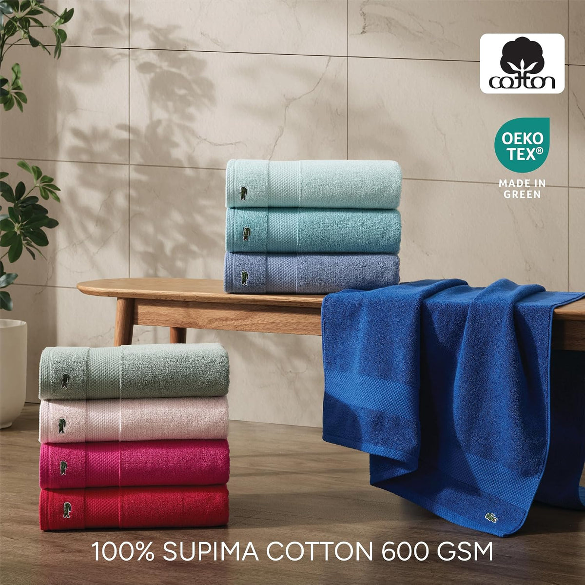 Lacoste Heritage 100% Supima Cotton Bath Towel 30" x 54", Navy