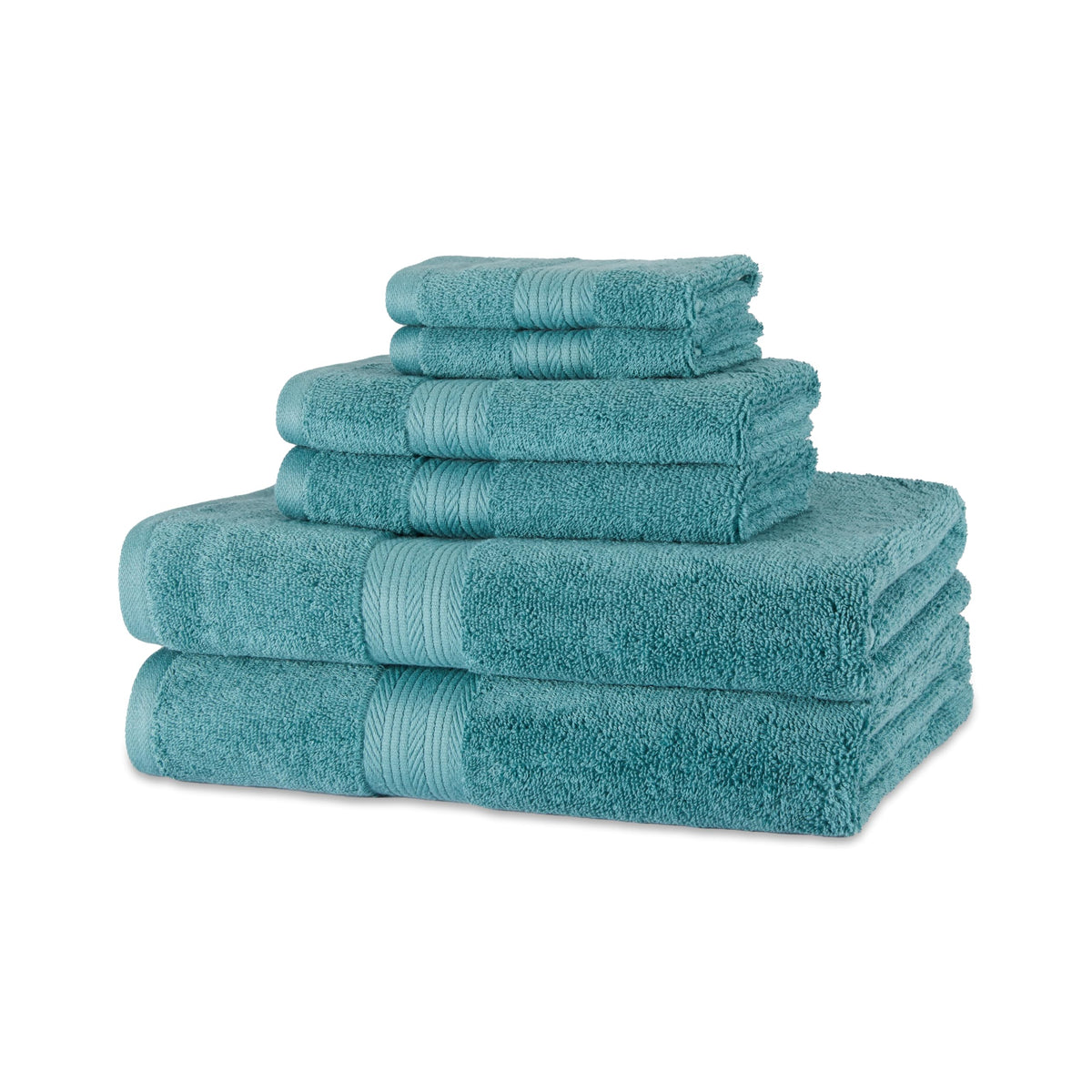 Amazon Basics 6-Piece Oversized Highly Absorbent Fade-Resistant Towel Set, 100% Cotton Towels for Bathroom, Soft, 2 Bath Towels, 2 Hand Towels, 2 Washcloths, White