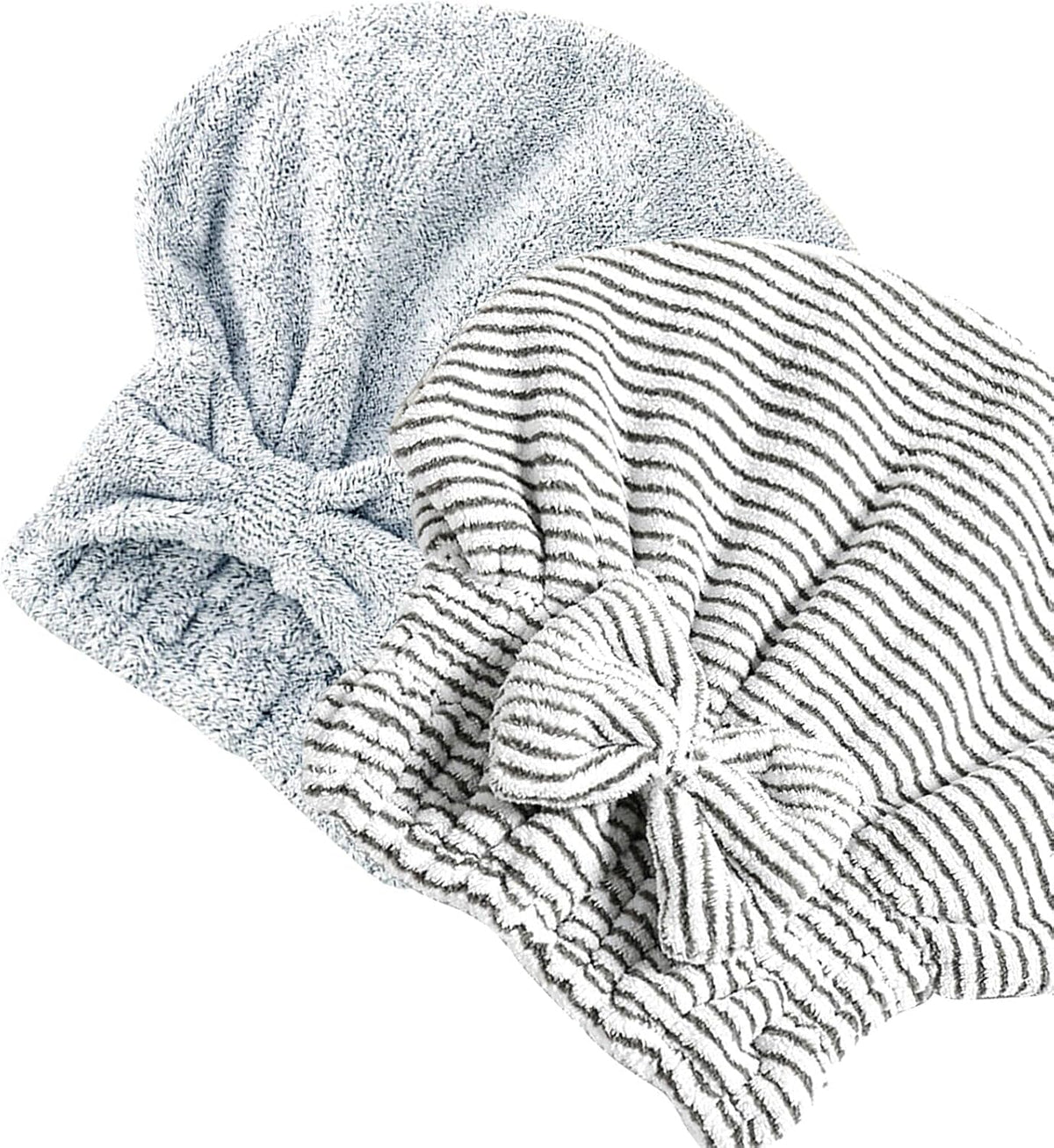 Jseng 2PC Microfiber Hair Drying Caps Stripe, Extreme Soft & Ultra Absorbent, Fast Drying Turban Hair Wrap Towels Thick Fluffy for Women