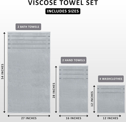 Utopia Towels 8 Piece Luxury Towel Set, 600 GSM, Viscose Stripe, Cool Grey