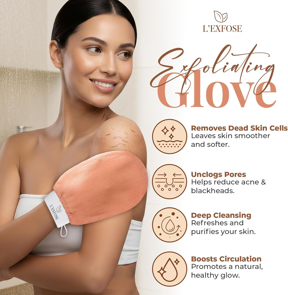 L’Exfose Kessa Hammam Deep Exfoliating Glove 2x – Korean Exfoliating Mitt for shower – Ideal for Dead Skin Remover, Keratosis Pilaris & Self-Tanning to Improve Skin Tone Made with 100% Natural Viscose