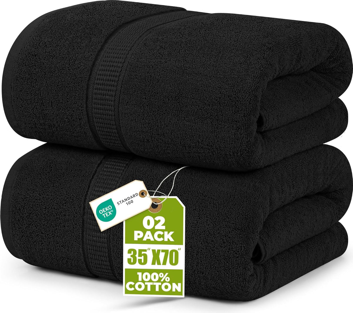 Utopia Towels - Luxurious Jumbo Bath Sheet 2 Piece - 600 GSM (35X70 Inches) 100% Ring Spun Cotton - Highly Absorbent and Quick Dry Extra Large Bath Towel - Super Soft Hotel Quality Towel (Black)