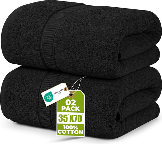Utopia Towels - Luxurious Jumbo Bath Sheet 2 Piece - 600 GSM (35X70 Inches) 100% Ring Spun Cotton - Highly Absorbent and Quick Dry Extra Large Bath Towel - Super Soft Hotel Quality Towel (Black)