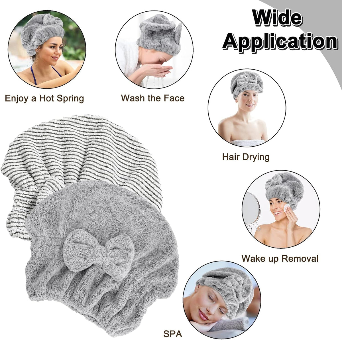 2 Pack Microfiber Hair Towel Cap, Quick Drying Cap