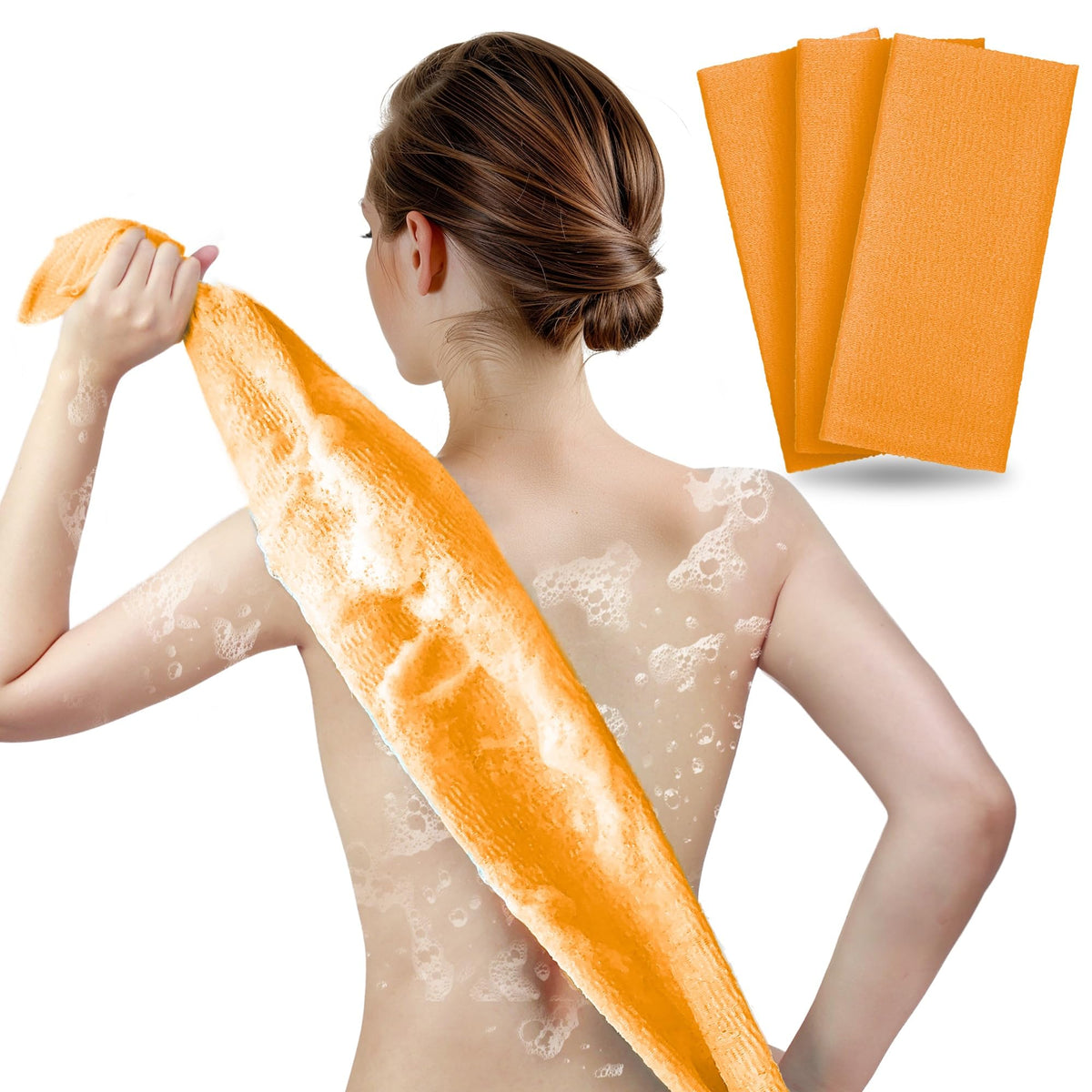 ARCH&M Exfoliating Washcloth & Japanese Shower Towel, Body Scrubber, 3 Pack