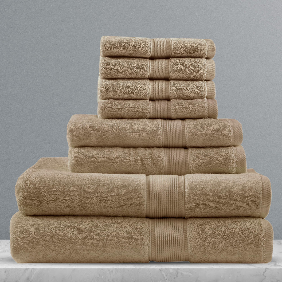 Madison Park 800GSM 100% Cotton Bathroom Bath Towel Set of 8, Cream