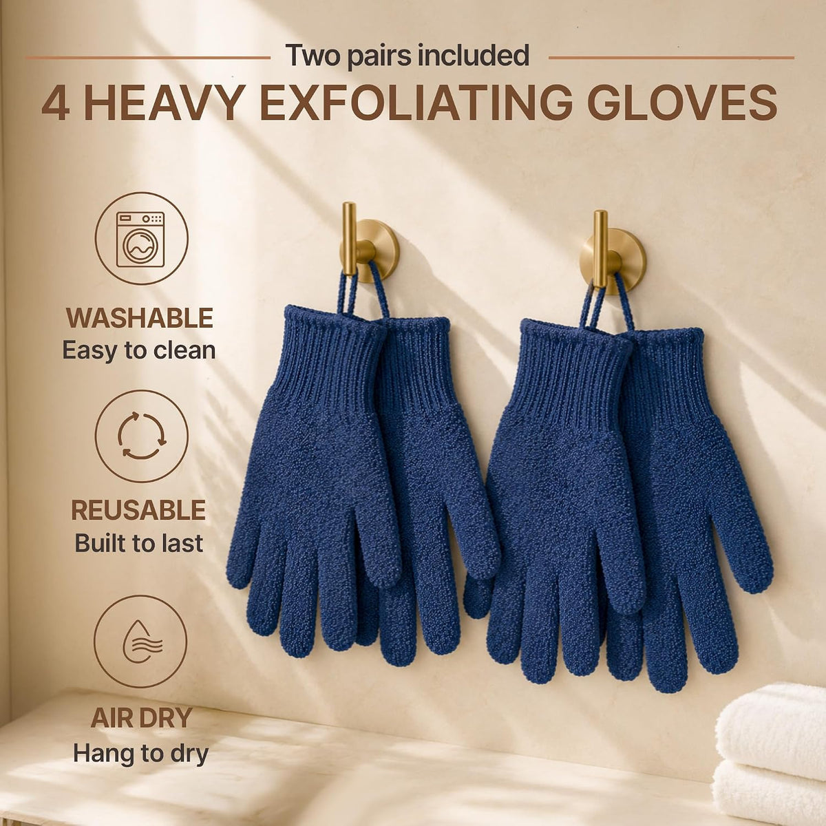 Exfoliating Glove (4 pcs, 2 Pairs) - Heavy Shower Gloves for Body Scrub