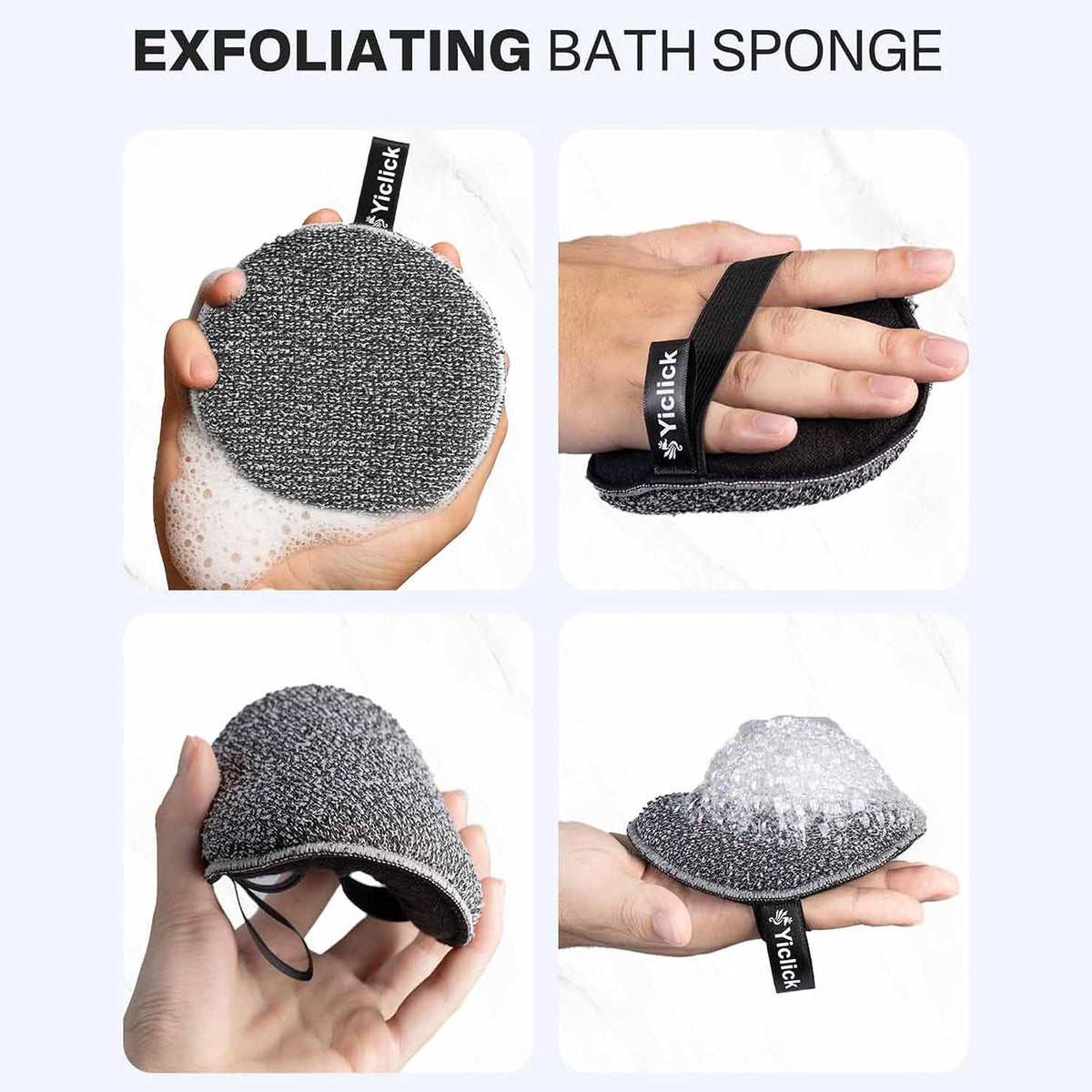 Yiclick Exfoliating Body Scrubber (2 Pack), Body Exfoliator Scrubber, Exfoliating Sponge for Shower Bath, Shower Loofah Luffa Lufa with Handle, Dead Skin Exfoliator for Body Scrub, Men Women