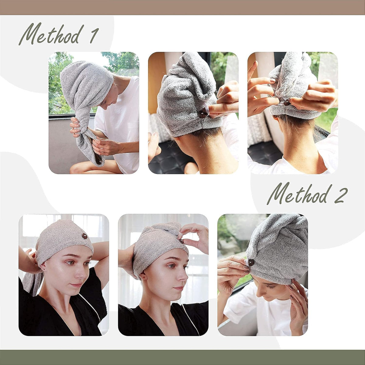 myHomeBody Hair Towel Wrap, Quick Drying Turban, Absorbent Cap – Gray