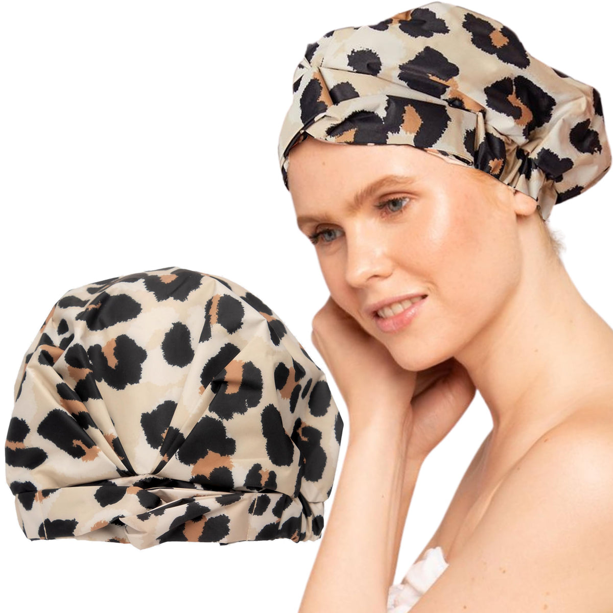 Kitsch Luxury Satin-Lined Flexi Shower Cap for Women - Terracotta Checker