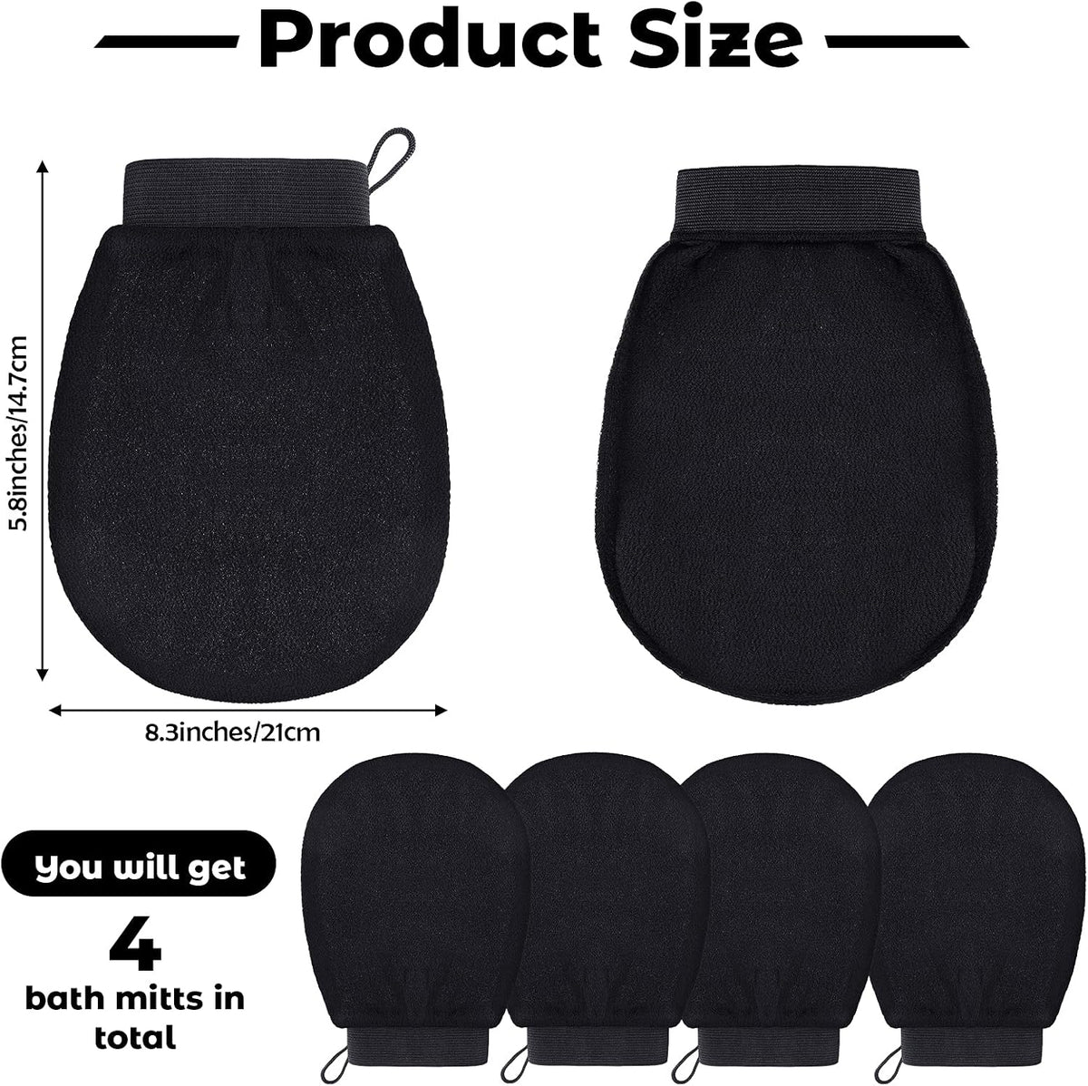 Tatuo 4 Pcs Exfoliating Mitts Korean Exfoliating Gloves for Body Shower
