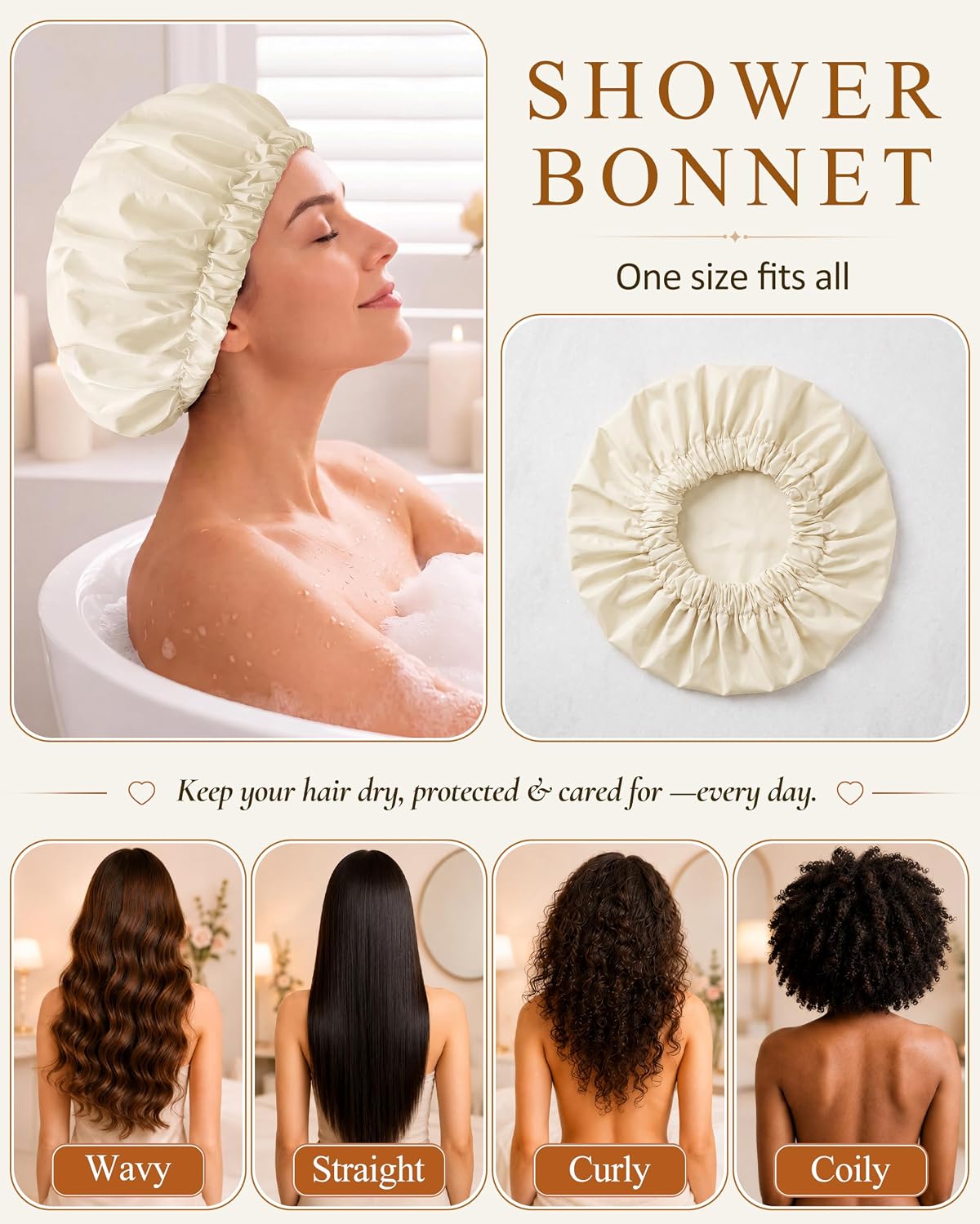 Edoneery Shower Caps for Women Reusable Waterproof, Shower Hair Cap