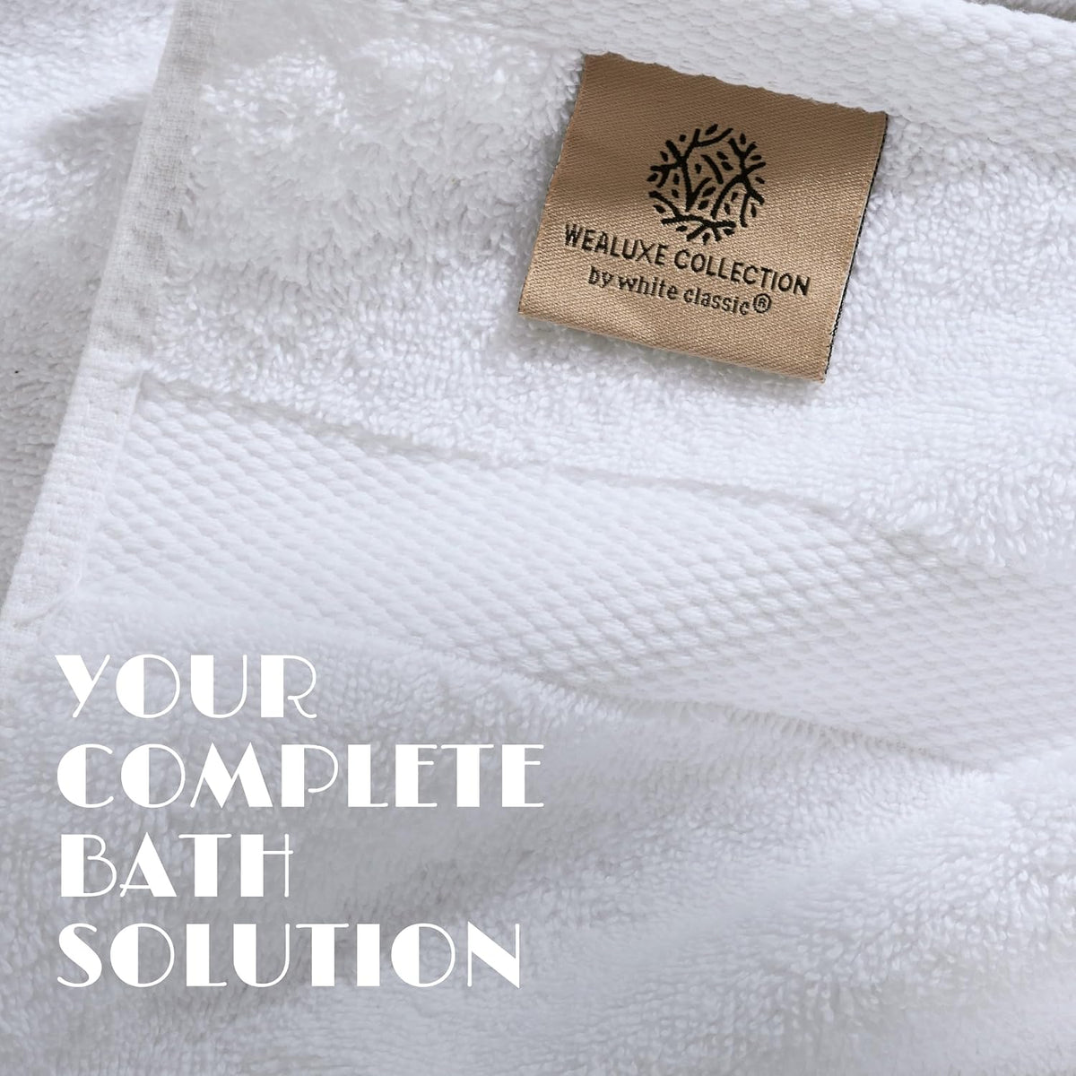 White Bath Towel Set of 6 - 100% Cotton Highly Absorbent Towels for Bathroom, 2 Luxury Bath Towels 650GSM, 2 Hand Towels, 2 Washcloths