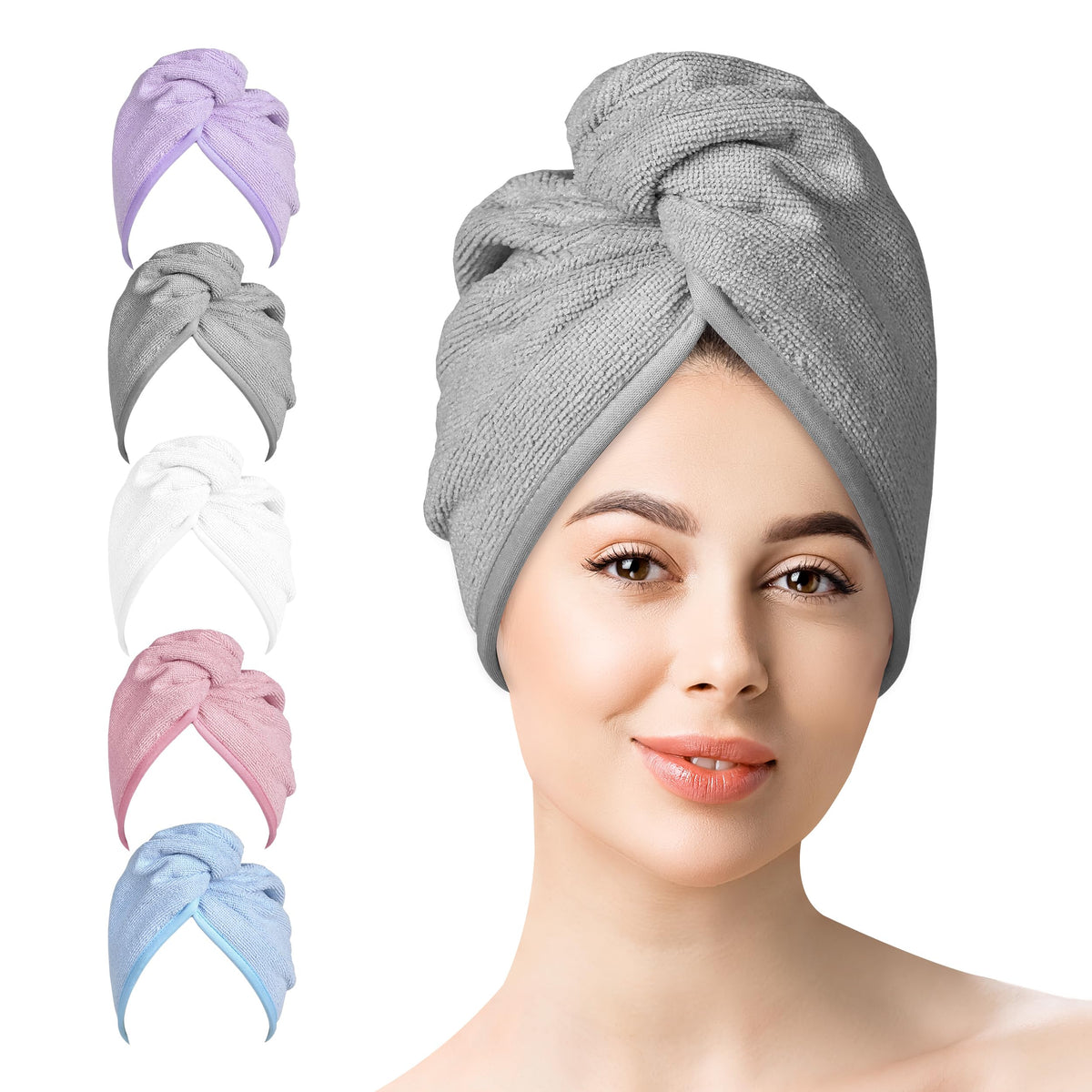 Microfiber Hair Towel Hair Wrap: 2 Pcs 10X26 Hair Dryer Women (Gray)