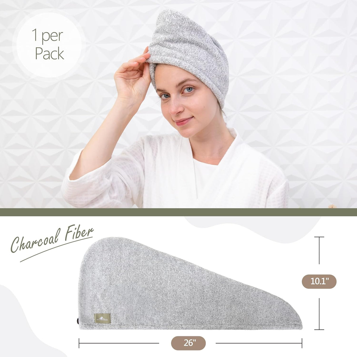 myHomeBody Hair Towel Wrap, Quick Drying Turban, Absorbent Cap – Gray
