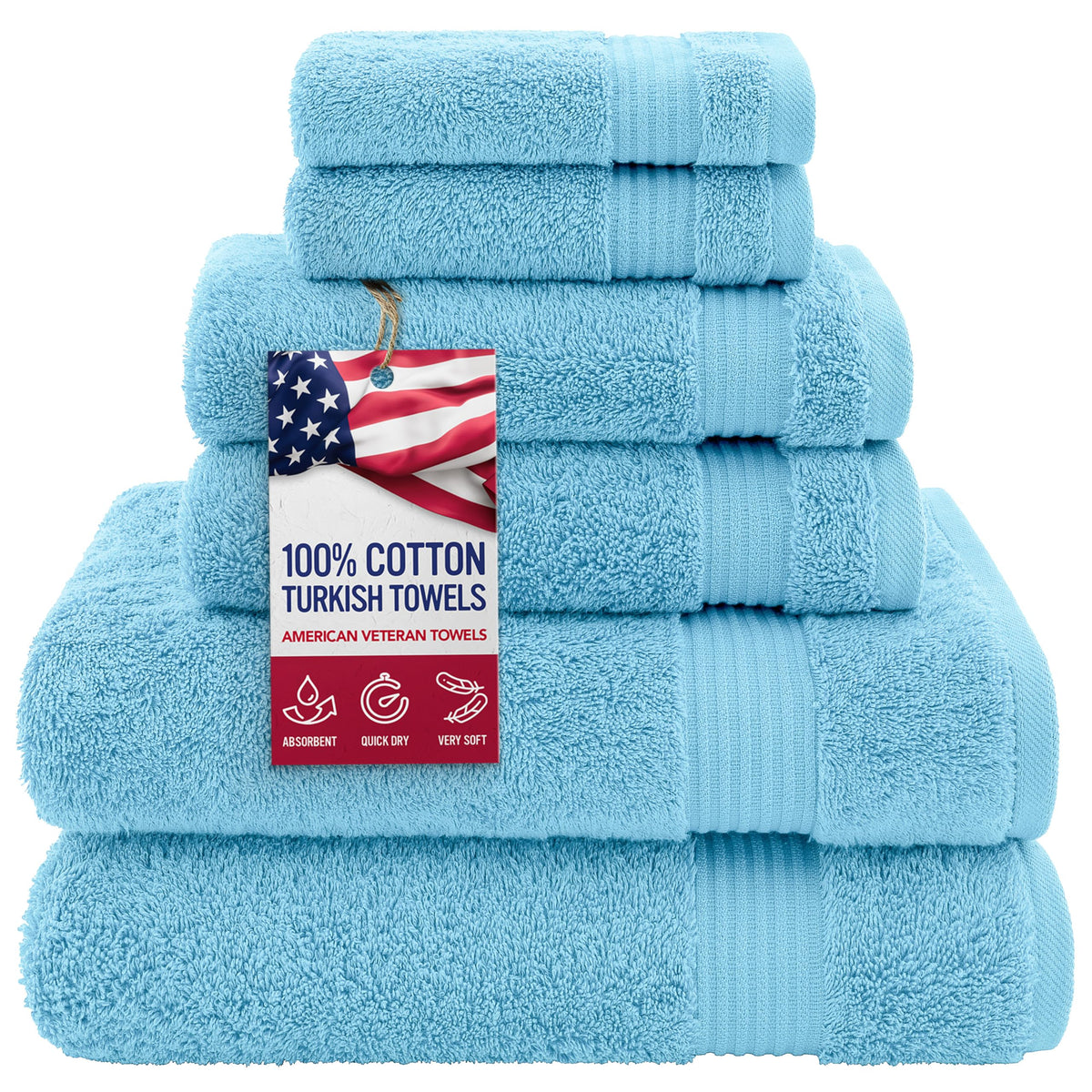 American Veteran Towel, 100% Cotton Turkish Bath Towels for Bathroom 4 Pack, 27x54 Extra Large Premium Soft Drying Bathroom Towels, Navy Blue