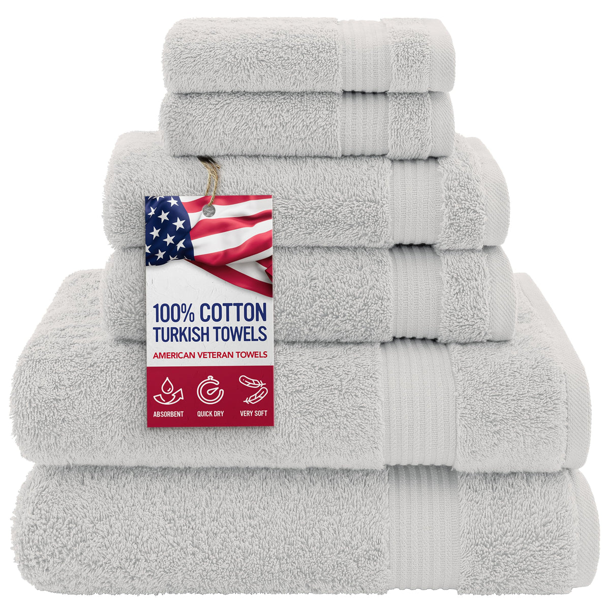 American Veteran Towel, 100% Cotton Turkish Bath Towels for Bathroom 4 Pack, 27x54 Extra Large Premium Soft Drying Bathroom Towels, Navy Blue
