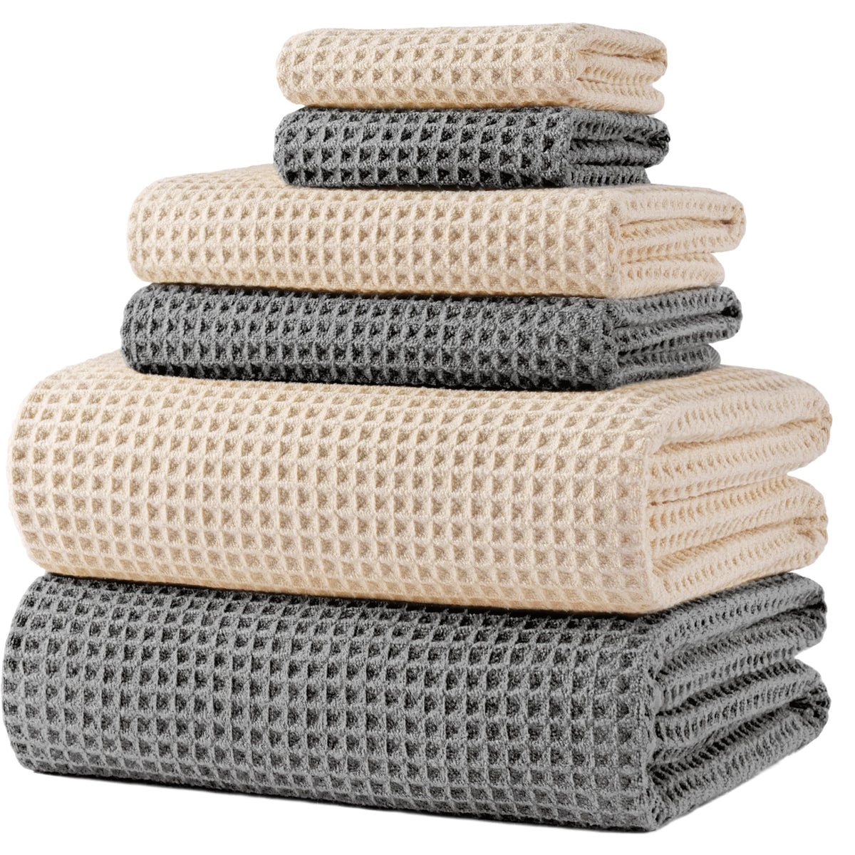 POLYTE 430 GSM Poly Blend Microfiber Quick Dry Waffle Bath Towel Set of 6